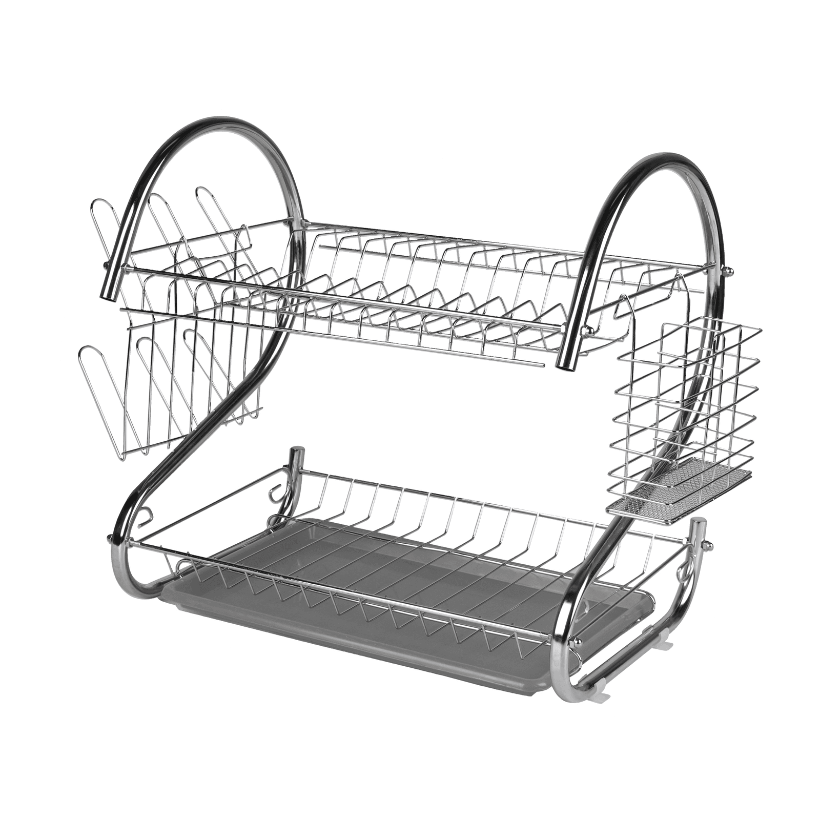 Égouttoir à 2 niveaux avec bac, gris