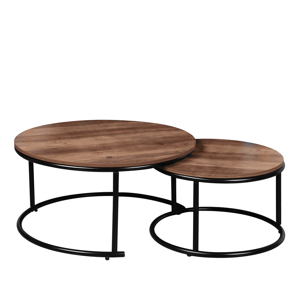 Couchtisch-Set, 2er Holz/Metall, D 57 & D 77 cm