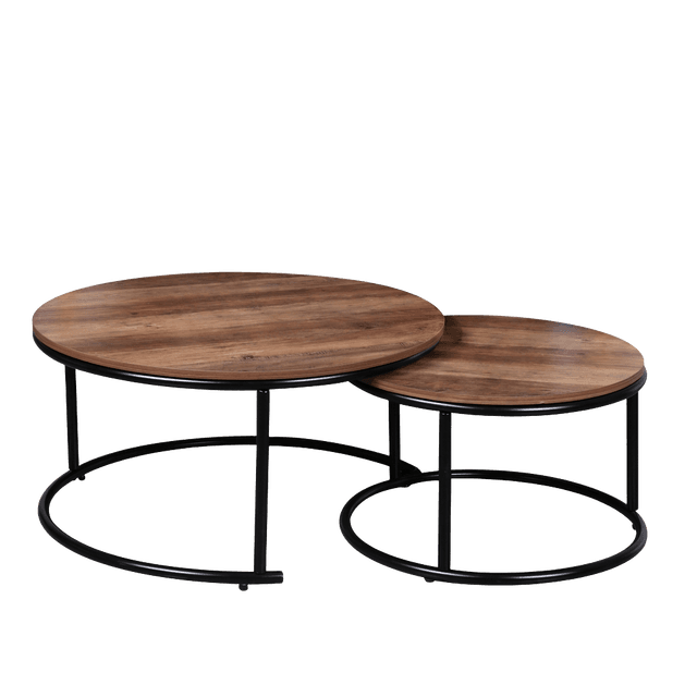 Couchtisch-Set, 2er Holzoptik/Metall, D 57 & D 77 cm