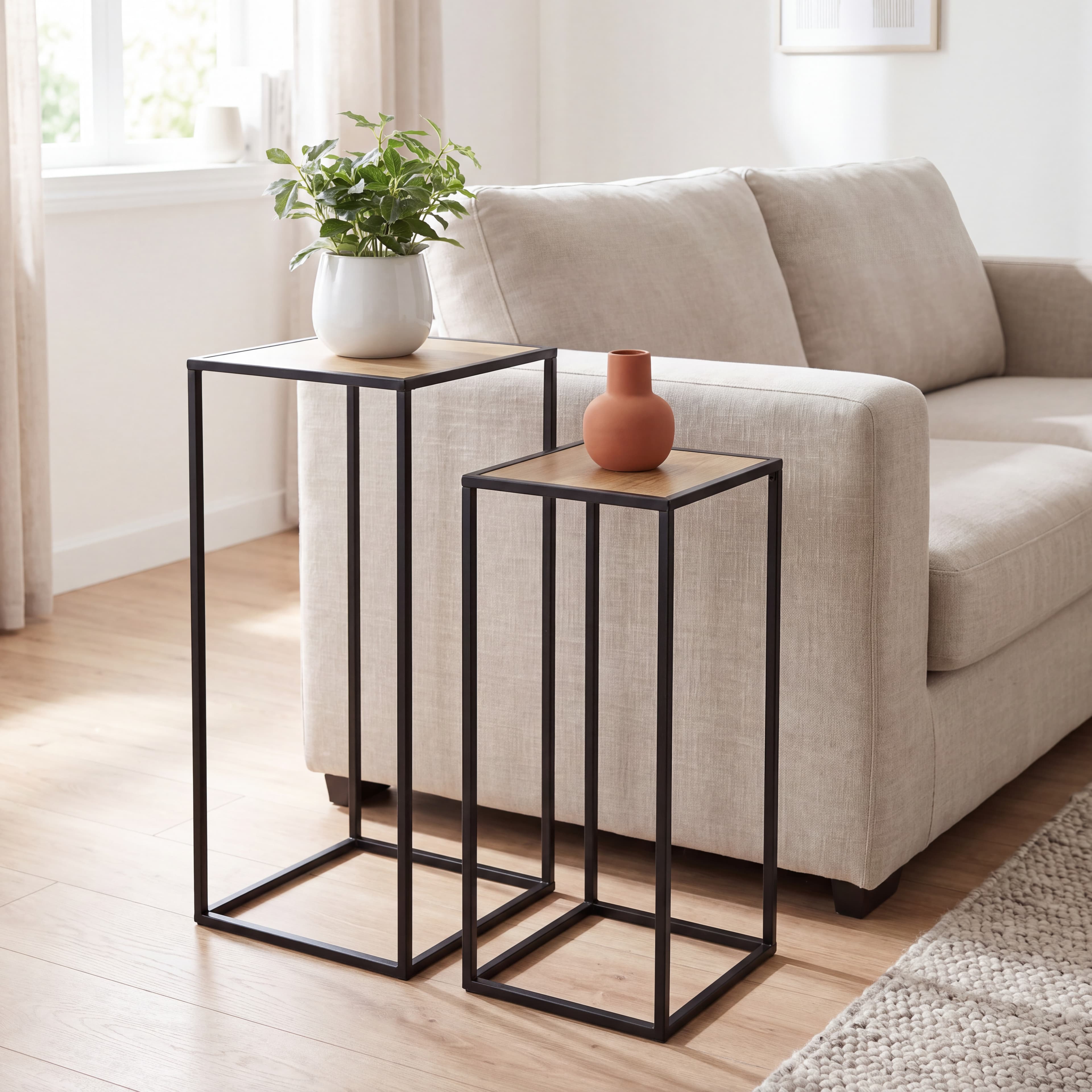 Beistelltisch-Set, 2-teilig, 23 x 23 x 60 cm und 27 x 27 x 70 cm — 2