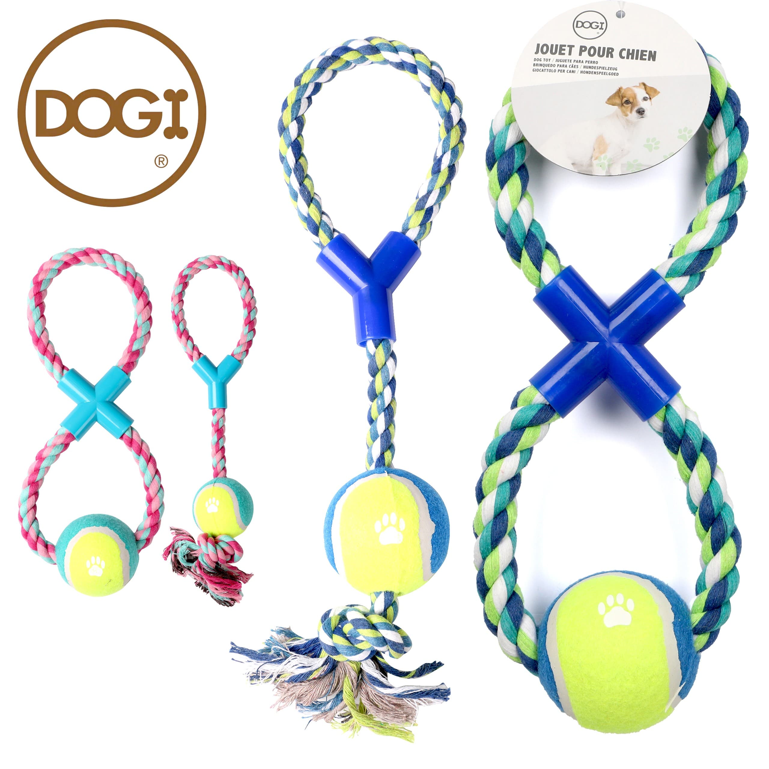 Dogi Seilspielzeug Hund in Achterform mit Tennisball, Blau — 2