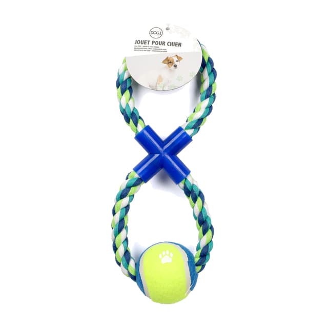 Dogi Seilspielzeug Hund in Achterform mit Tennisball, Blau