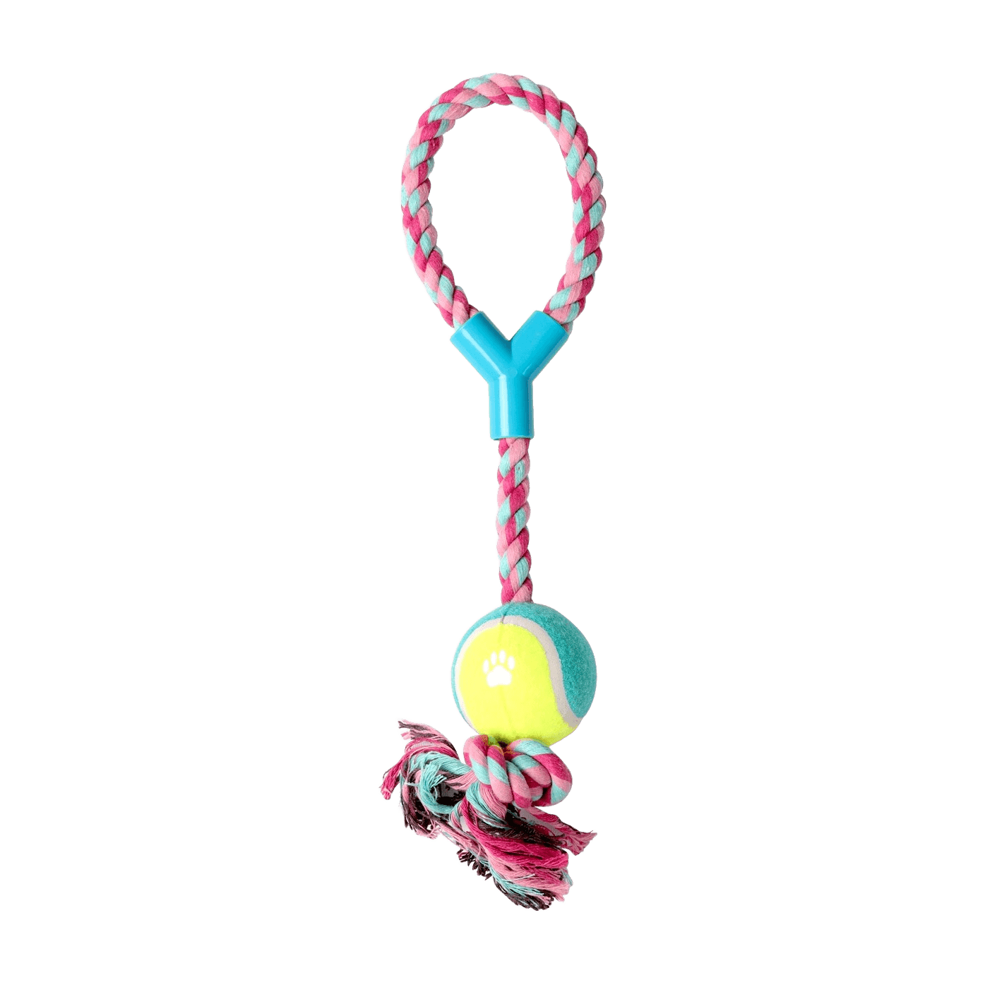 Jouet corde Dogi pour chien, poignée en Y, balle de tennis, rose