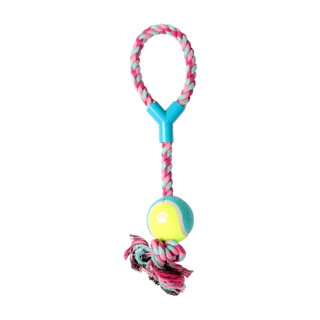 Dogi Seilspielzeug Hund mit Y-Griff und Tennisball, Rosa
