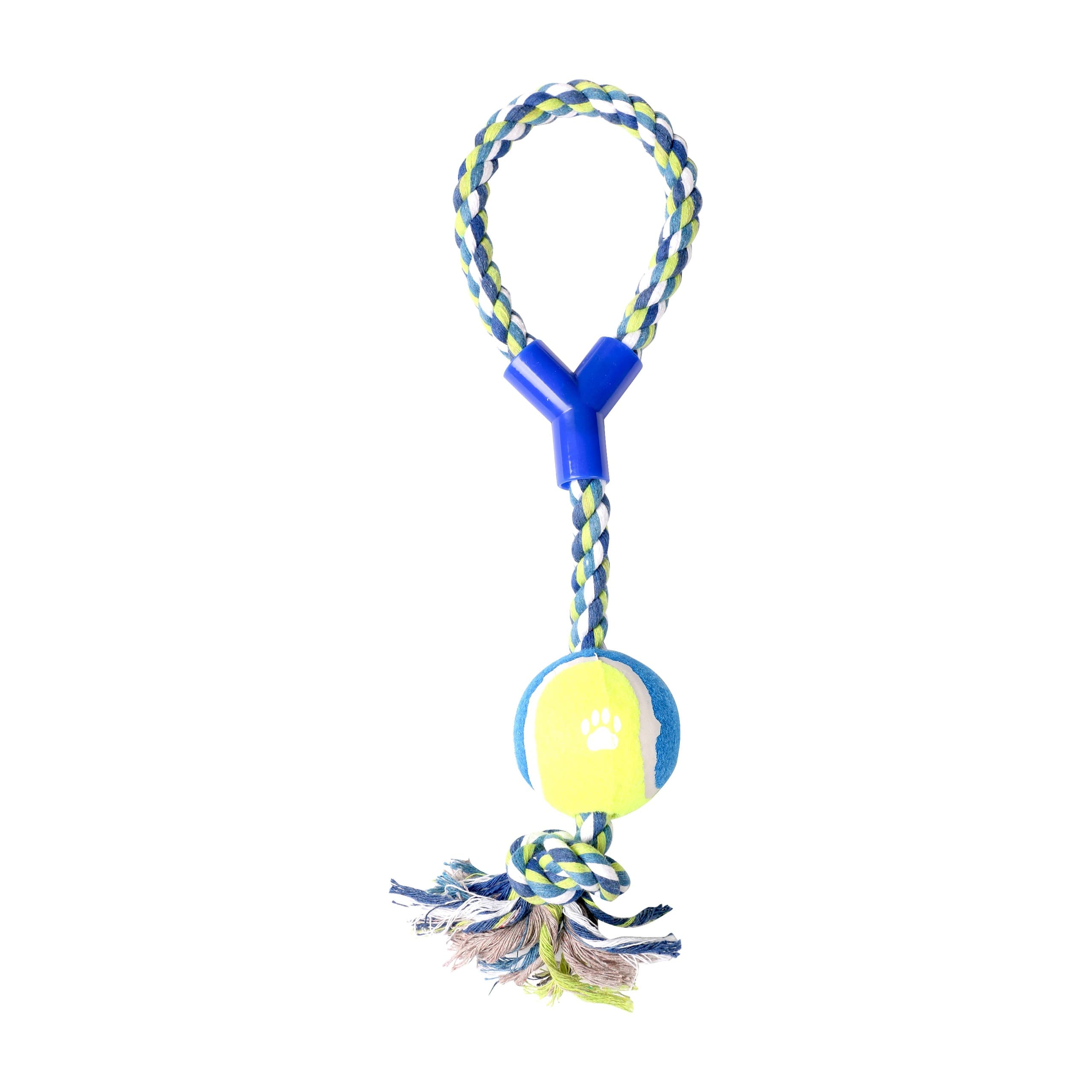 Dogi Seilspielzeug Hund mit Y-Griff und Tennisball, Blau