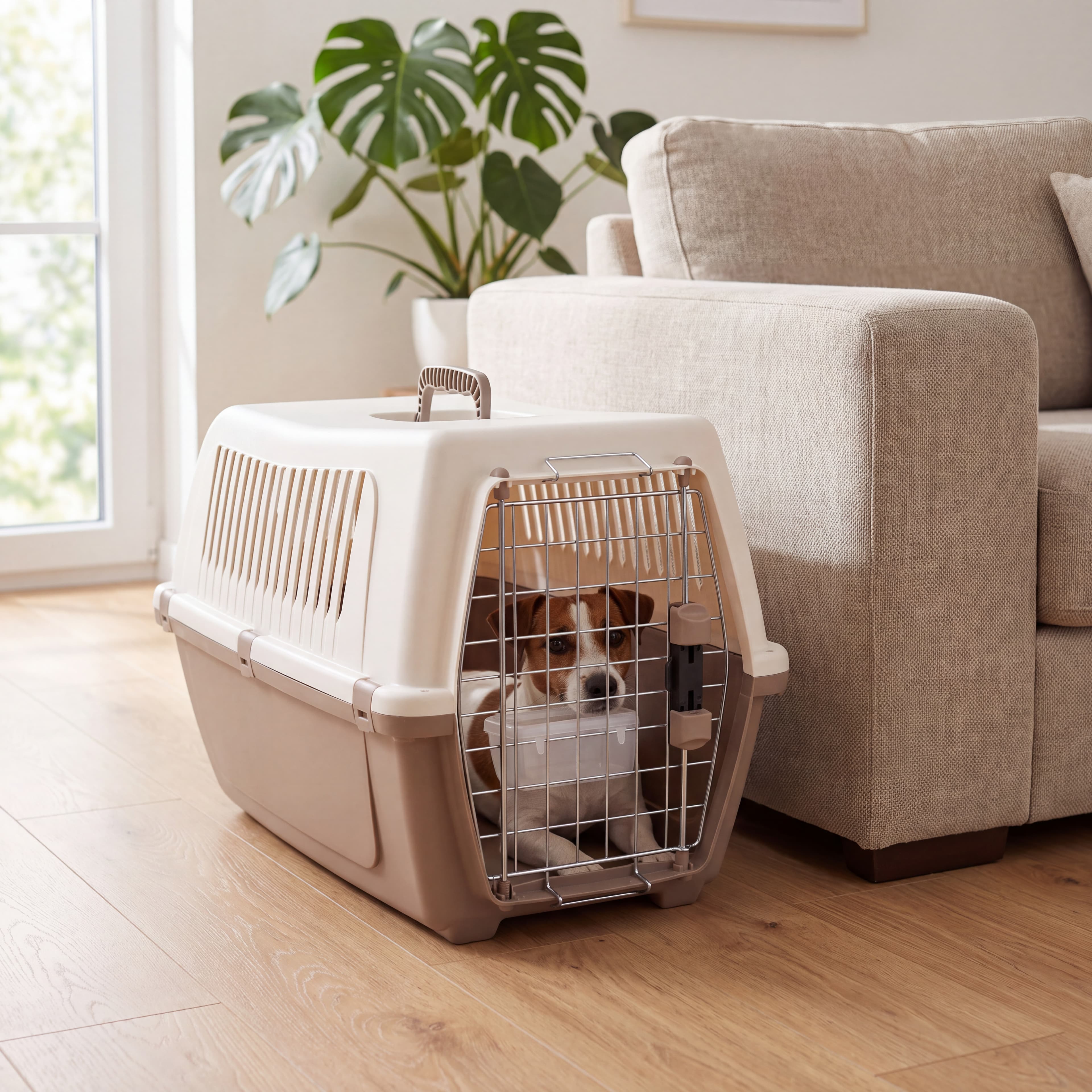 Hundetransportbox mit Metallgitter, taupe, 37 cm hoch — 2