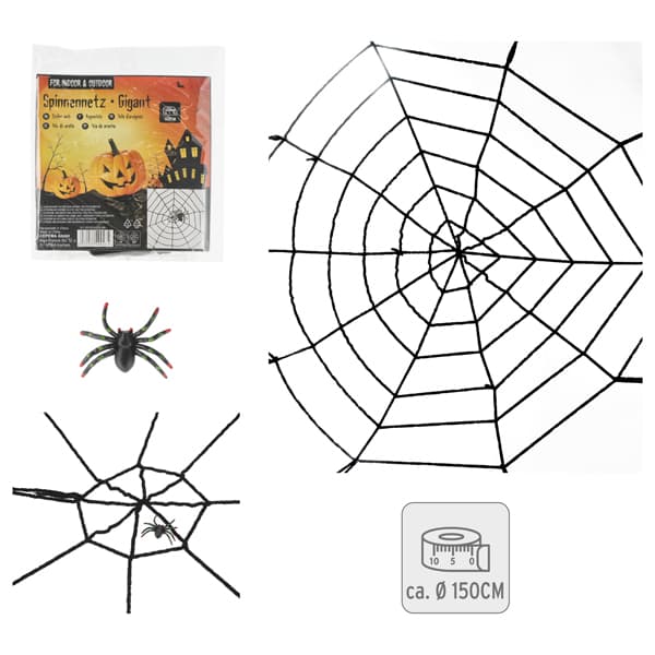 Riesiges Halloween-Spinnennetz mit Spinne, 150 x 150 cm