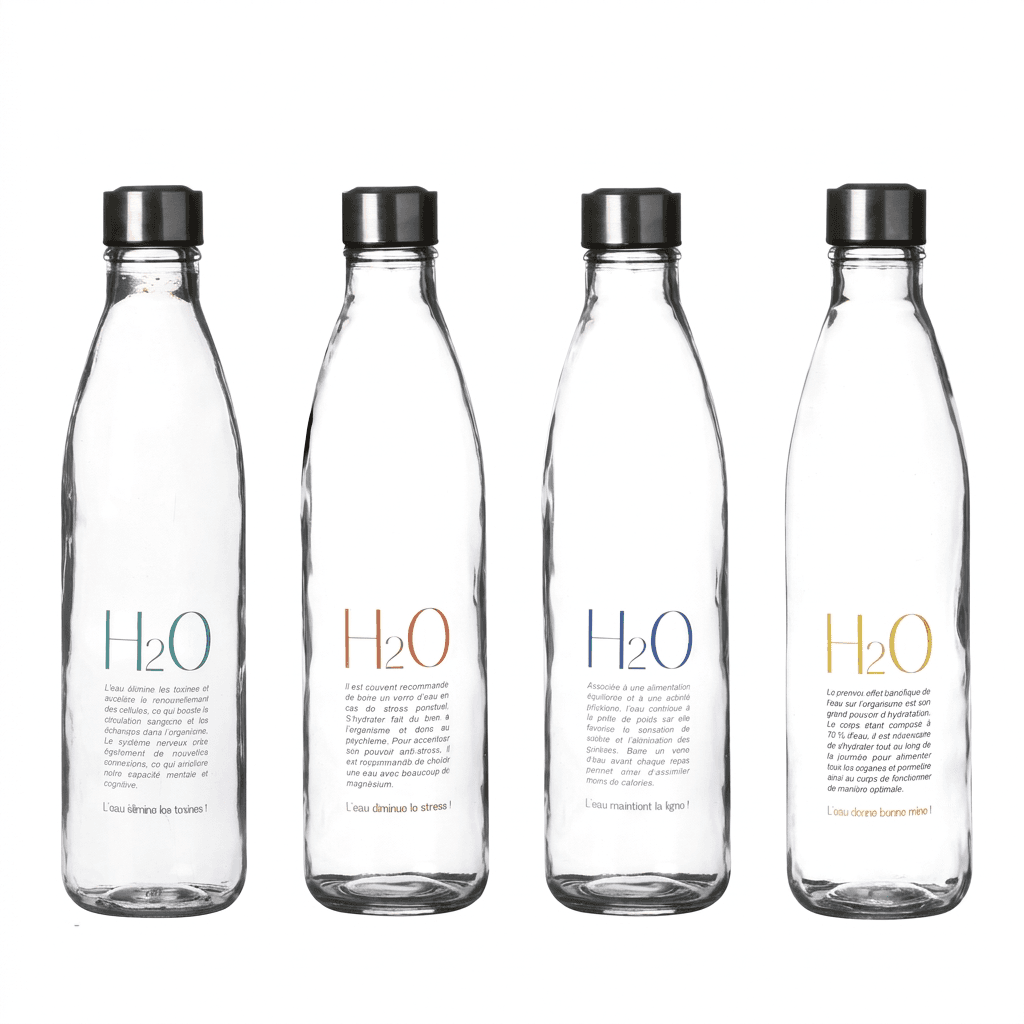 Dekorierte Glasflasche Camden 1 l (4er-Set)