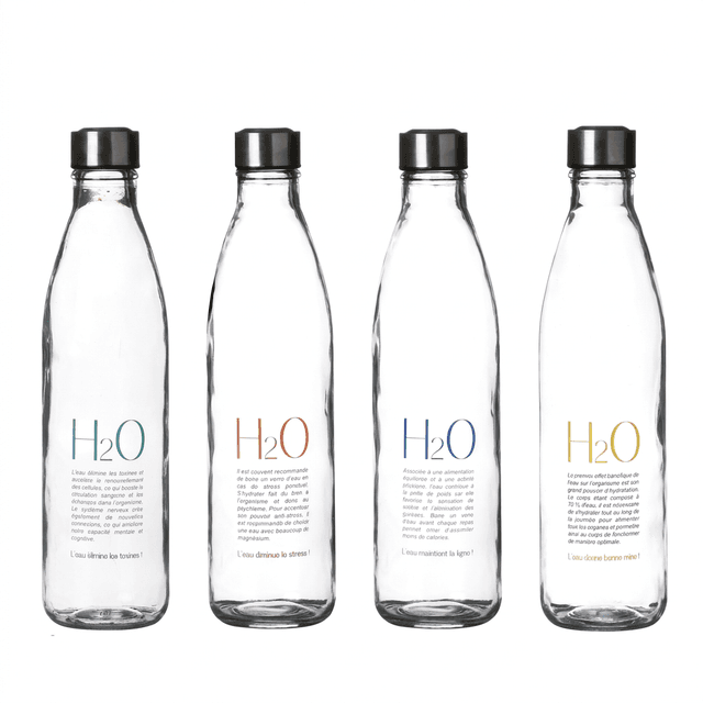 Dekorierte Glasflasche Camden 1 l (4er-Set)
