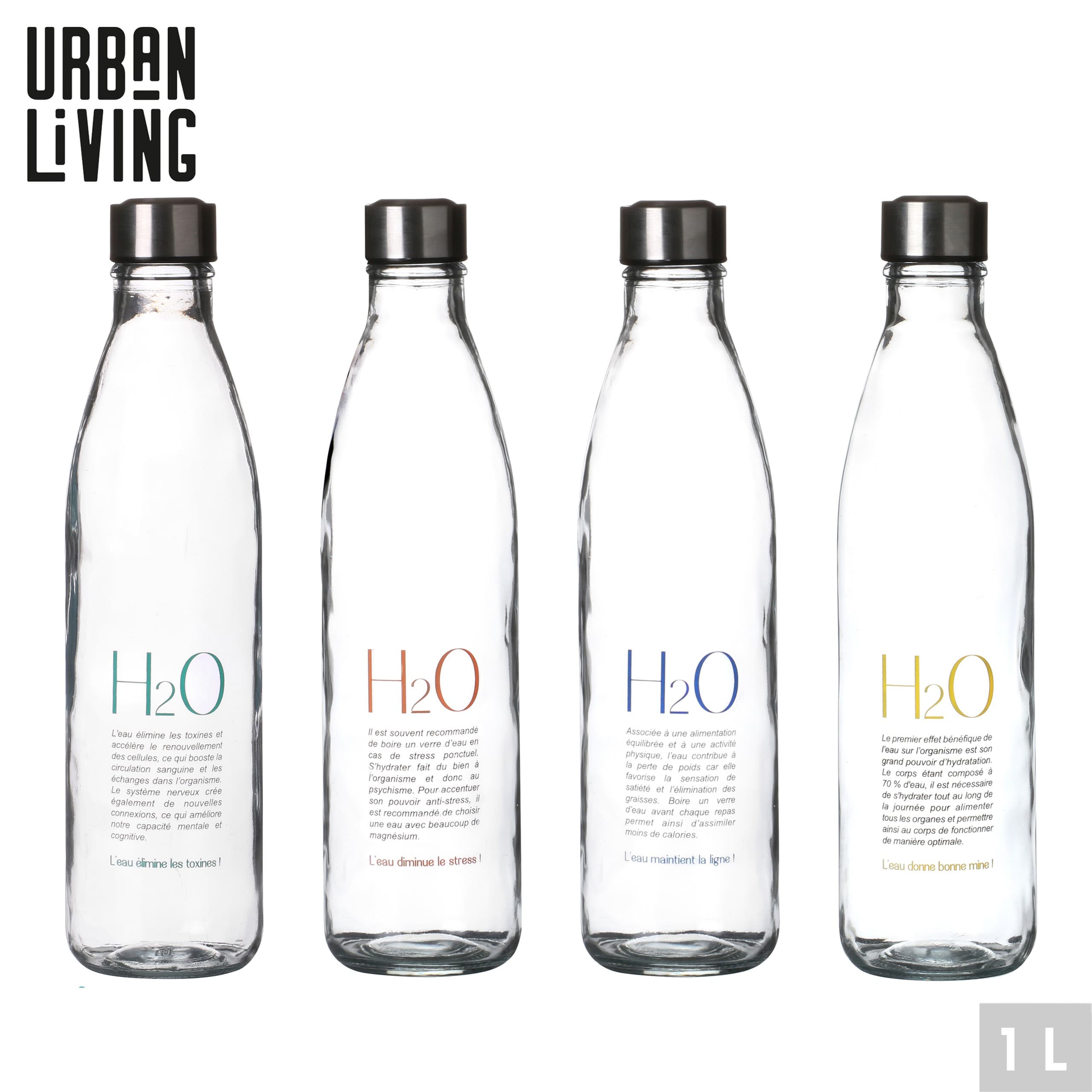 Dekorierte Glasflasche Camden 1 l (4er-Set) — 2