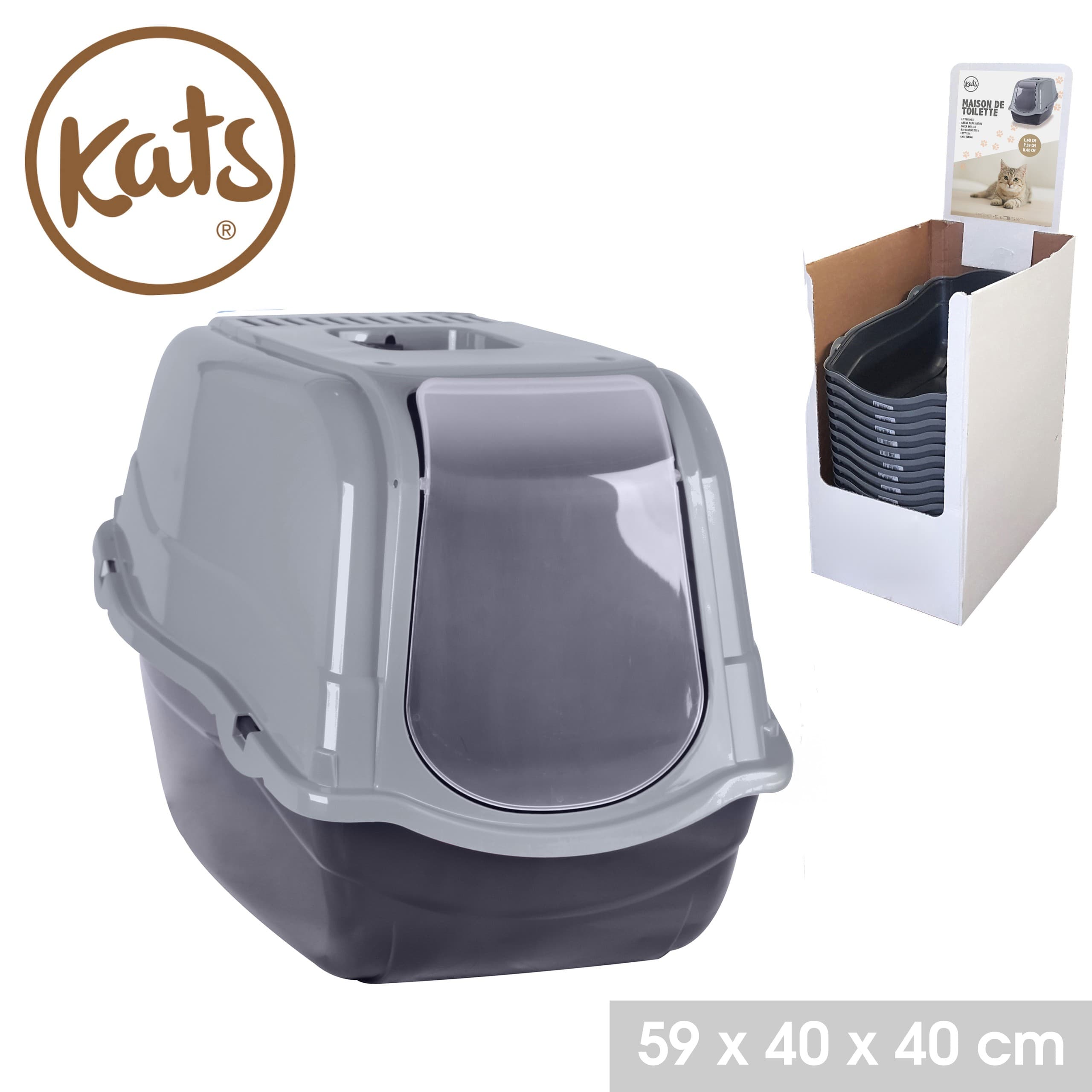 Katzentoilette mit Haube, grau, 59 × 40 × 40 cm — 2