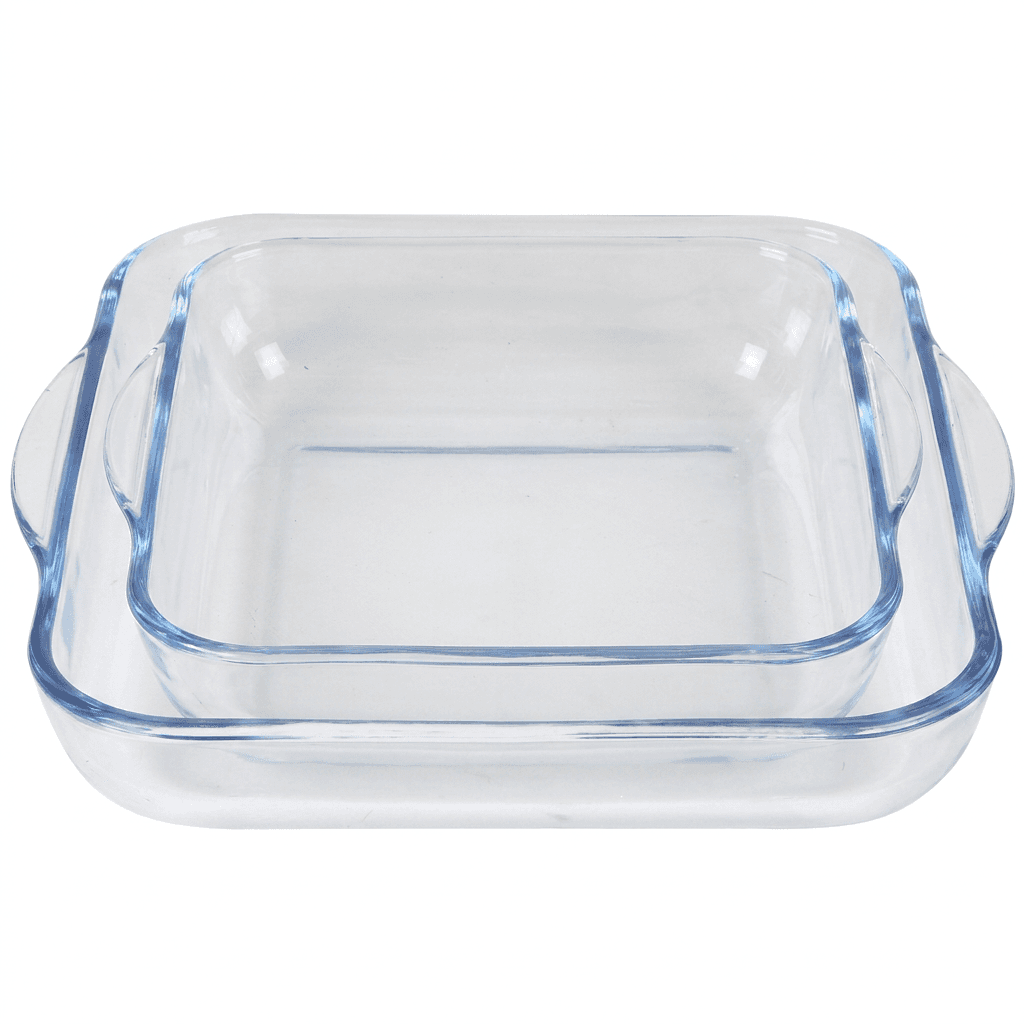 2 rechteckige Auflaufformen aus Borosilikatglas, 23,8 × 21,2 cm und 30 × 27,4 cm