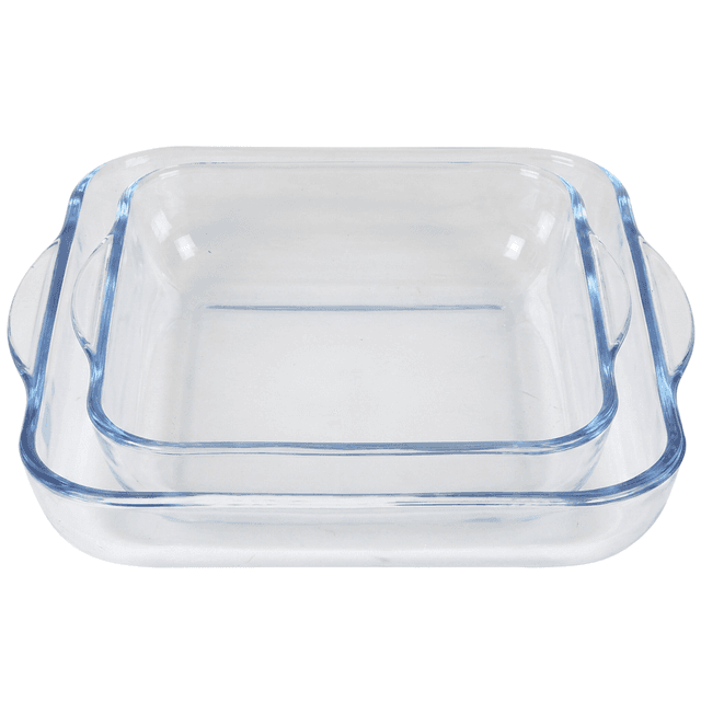 2 rechteckige Auflaufformen aus Borosilikatglas, 23,8 × 21,2 cm und 30 × 27,4 cm