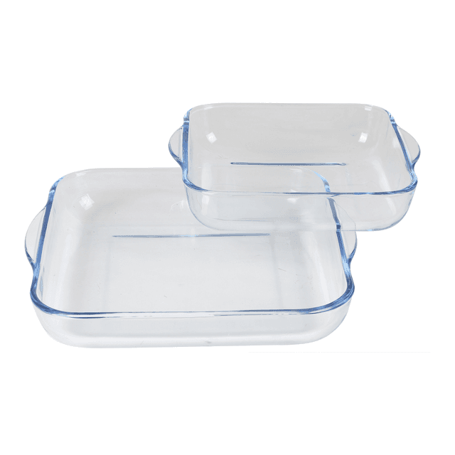 2 rechteckige Auflaufformen aus Borosilikatglas, 23,8 × 21,2 cm und 30 × 27,4 cm