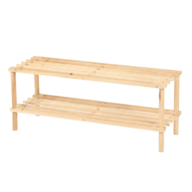 Kompaktes 2-stöckiges Schuhregal, Naturholz, 74 × 30 cm