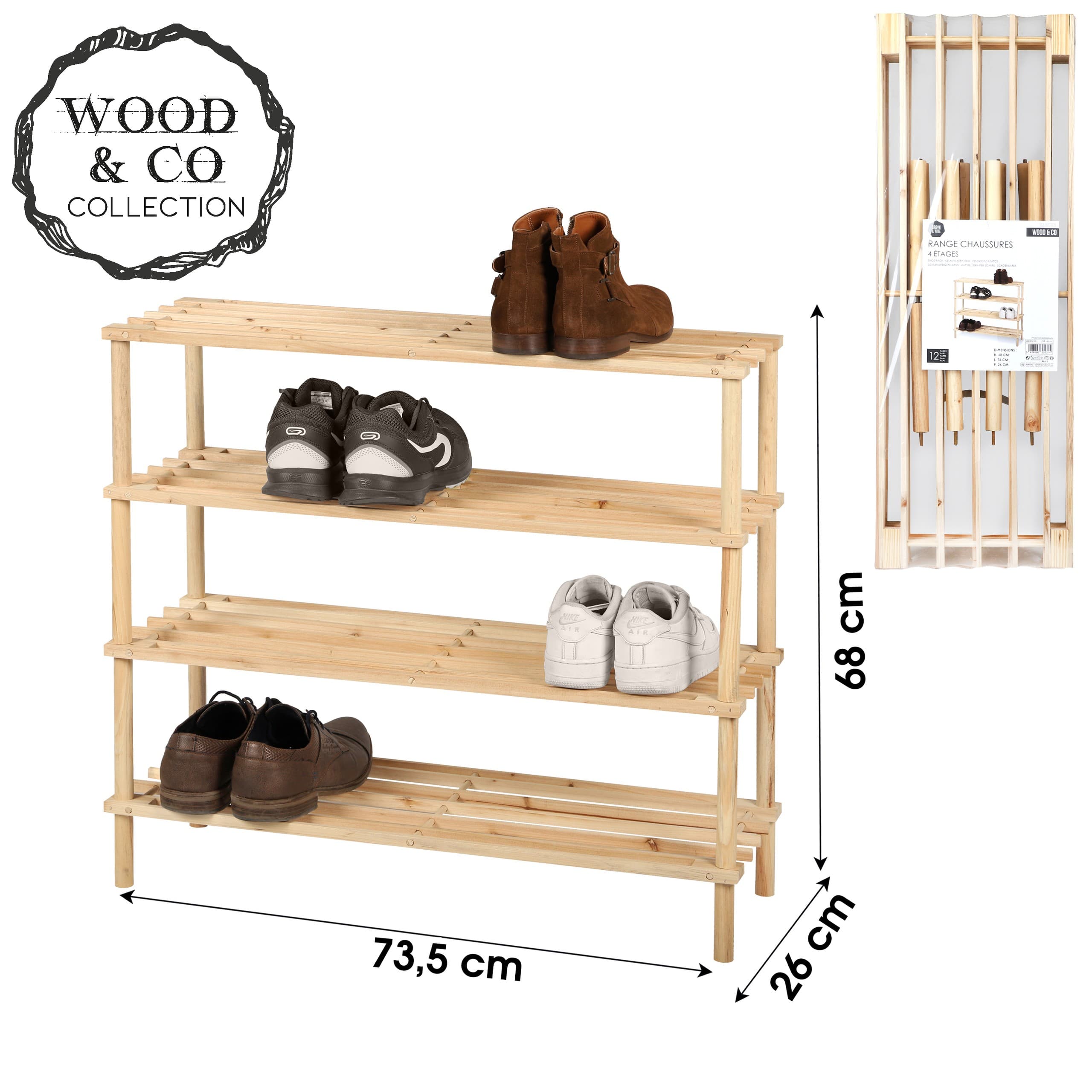 Schuhregal mit 4 Ebenen, 74 x 26 x 68 cm — 2