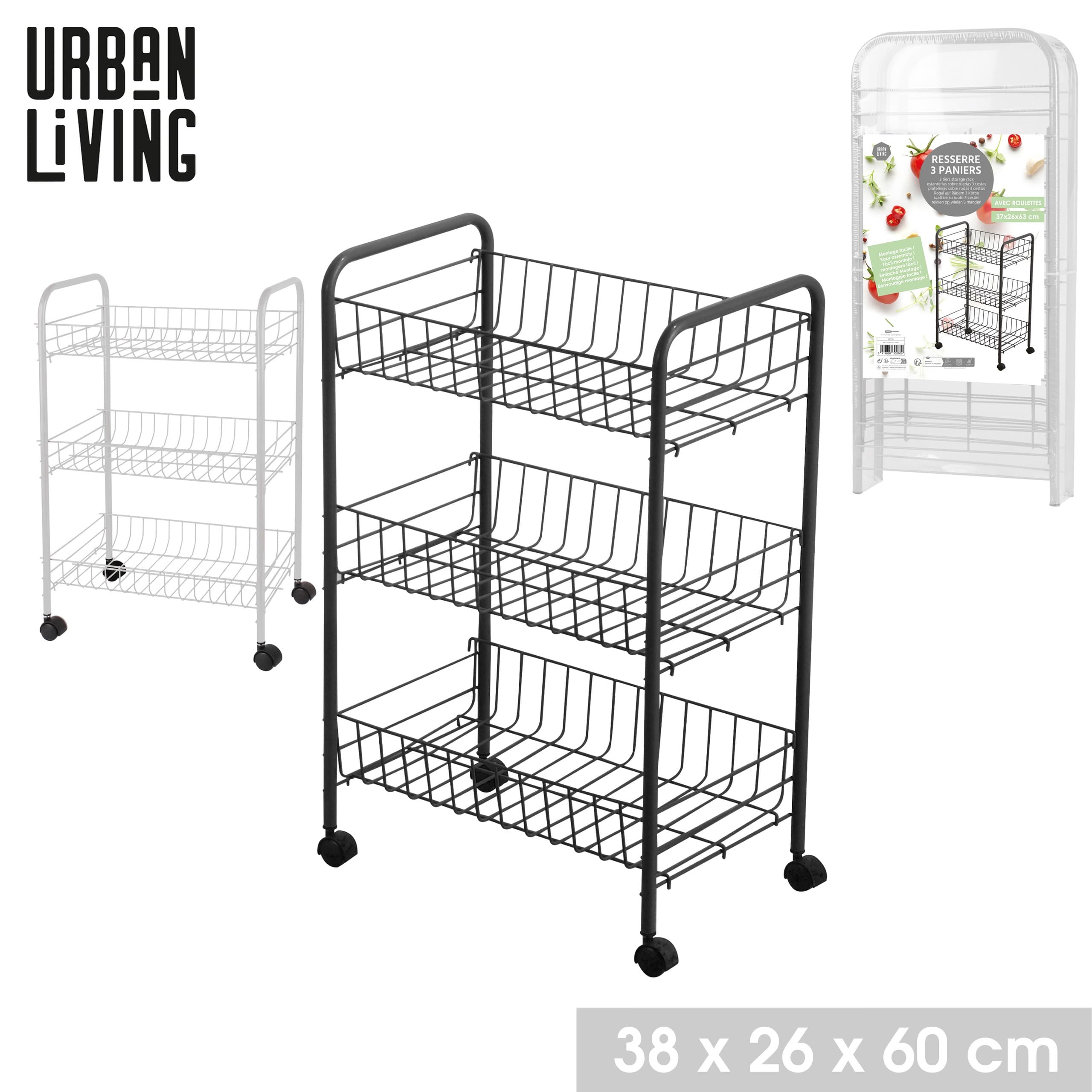 Le Storage Metallregal mit 3 Körben, Schwarz, 38x26x60 cm — 2