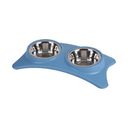 Dogi Doppelter Hundenapf mit Unterlage, Edelstahl, Blau