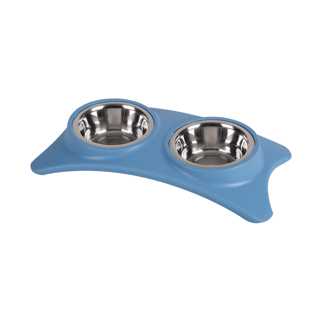 Dogi Doppelter Hundenapf mit Unterlage, Edelstahl, Blau