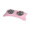 Dogi Double Dog Bowl with Base, Stainless Steel, Pink