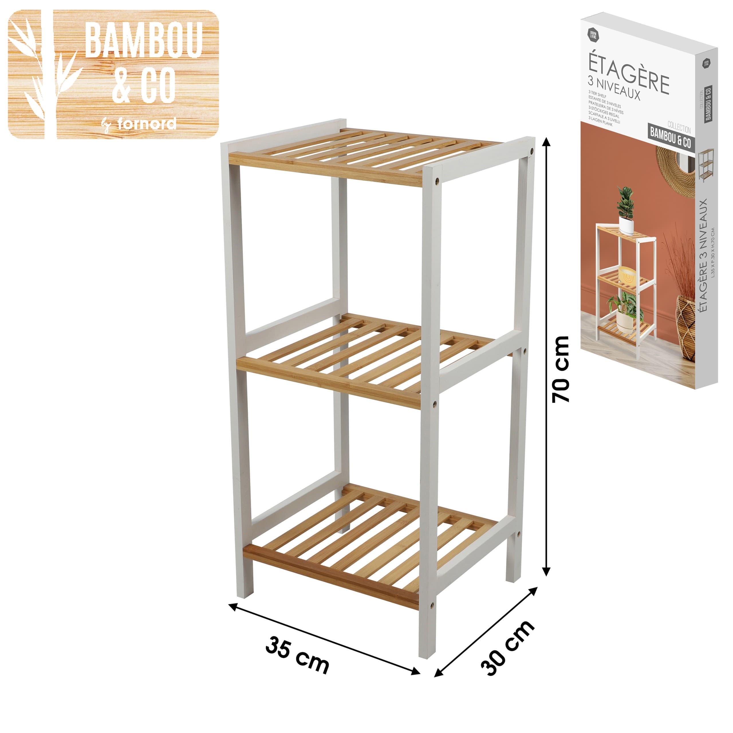 Bambus-Regal 3-stöckig, B 35 x T 30 x H 70 cm — 2