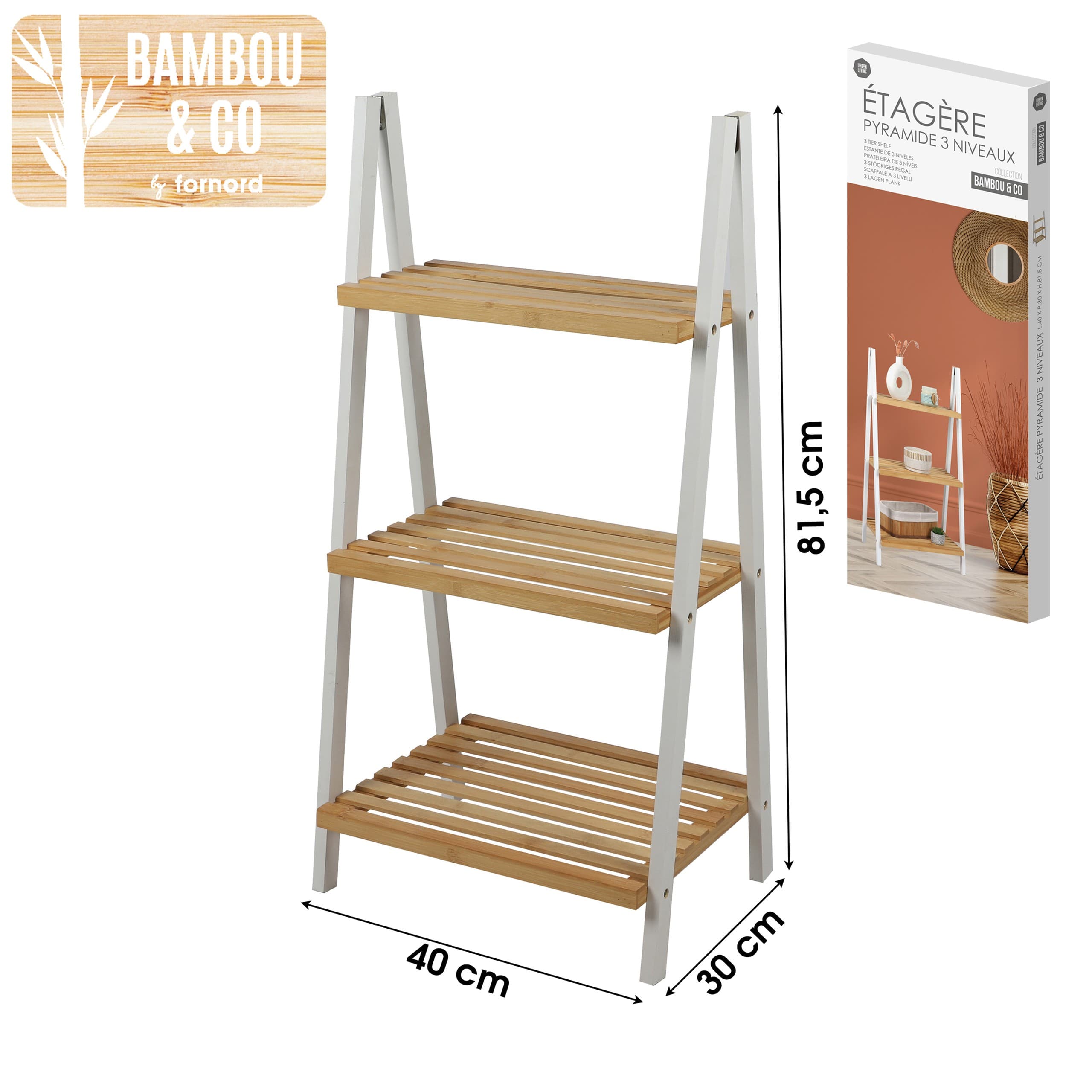 Bambus Pyramidenregal, 3 Ebenen, 40 x 30 x 81,5 cm — 2