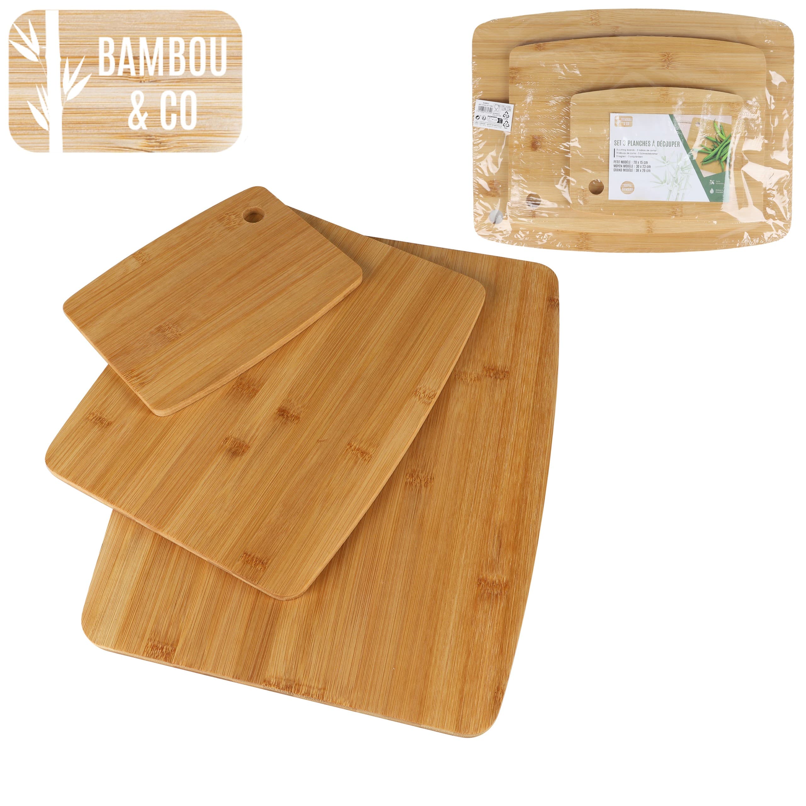 Bambus-Schneidebretter, 3er-Set, verschiedene Grössen — 2