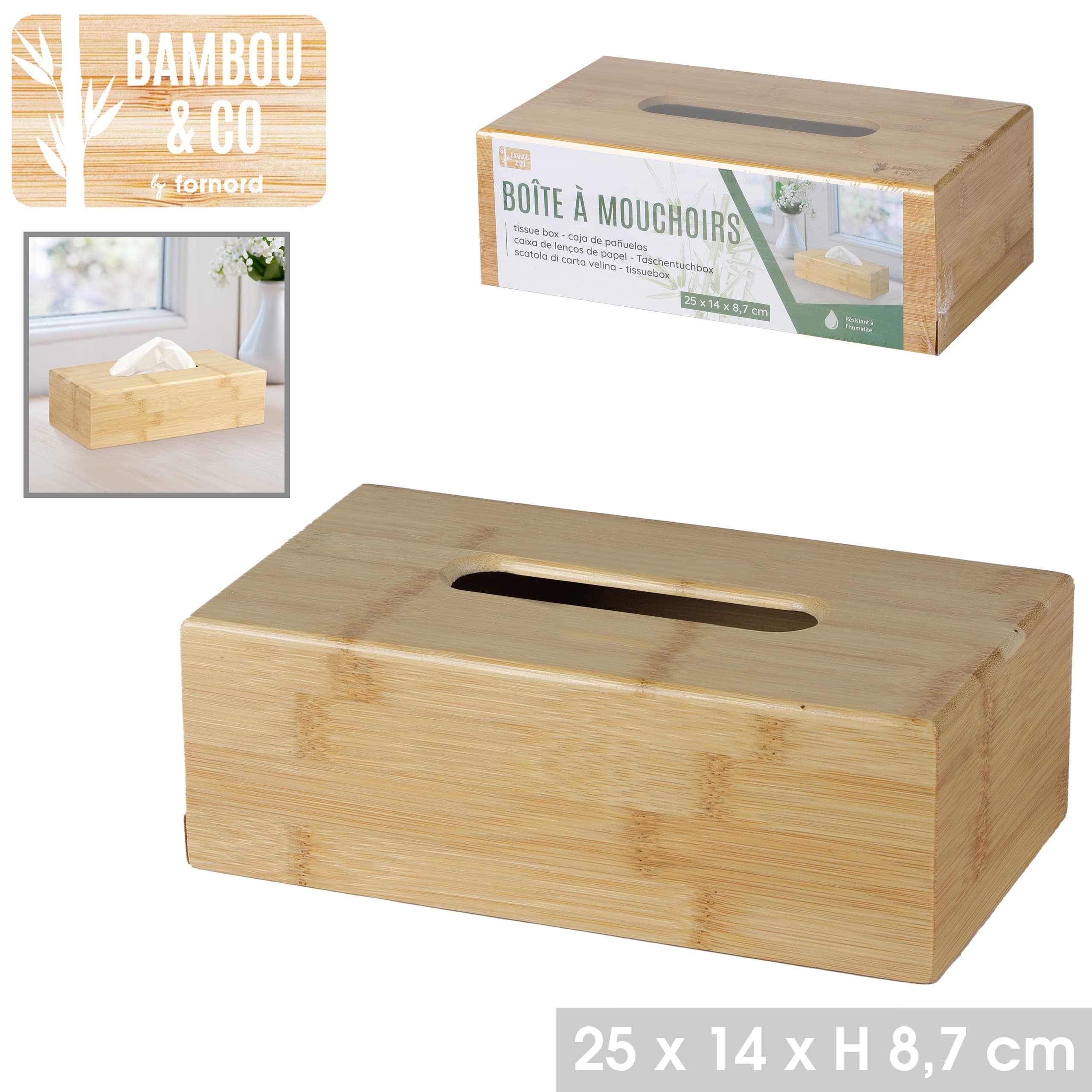 Taschentuchbox aus Bambus, 25 x 14 x 8,7 cm — 2