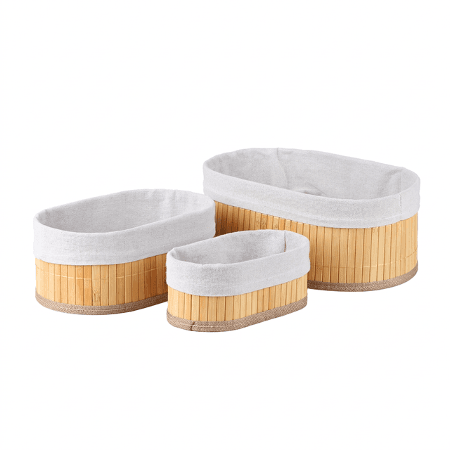 3er-Set ovale Aufbewahrungskörbe, Stofffutter