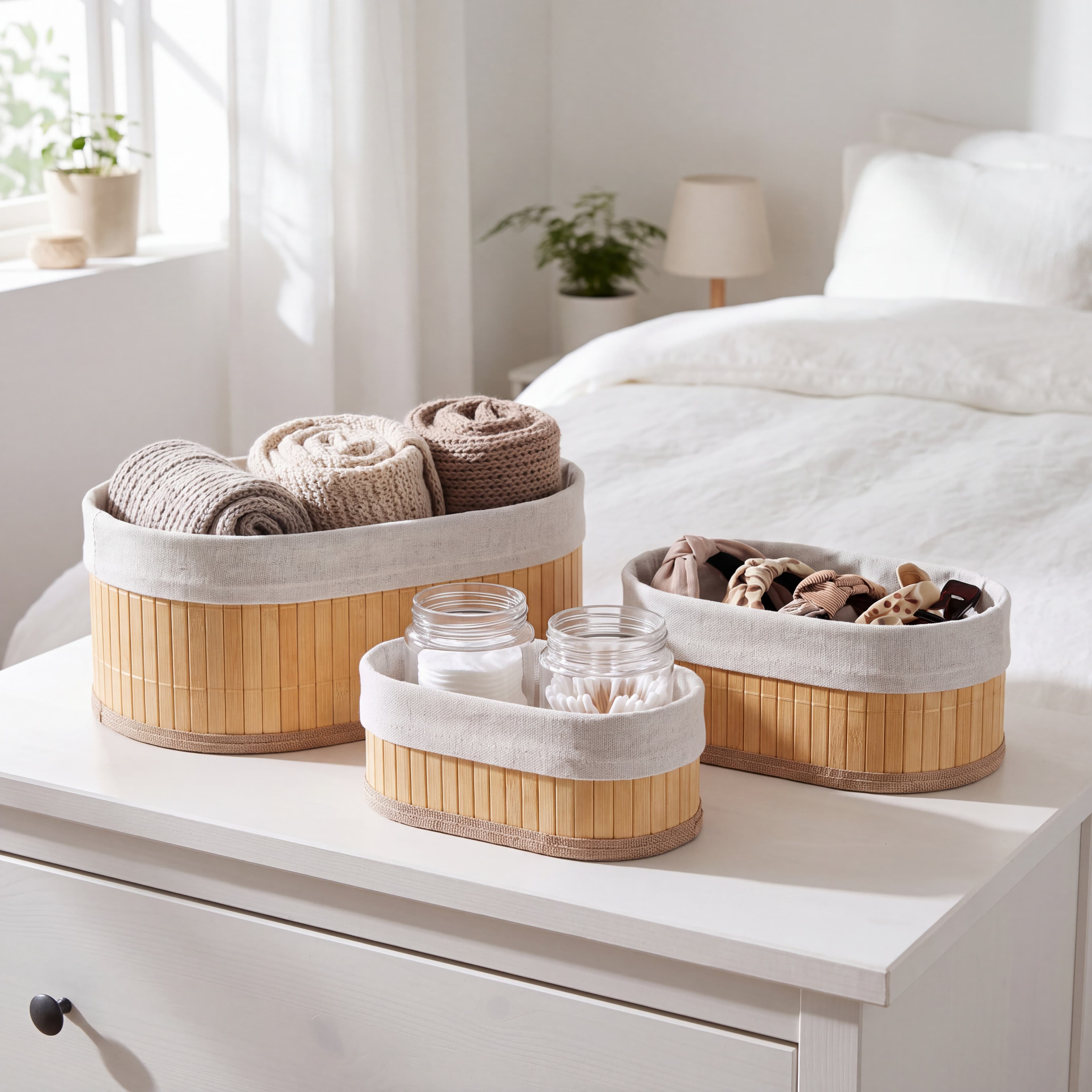 3er-Set ovale Aufbewahrungskörbe, Stofffutter — 2