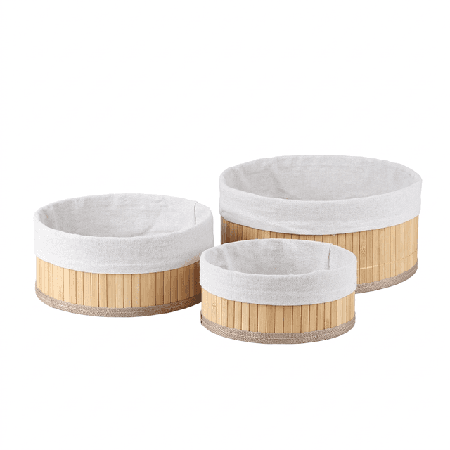 Aufbewahrungskorb 3er-Set, rund mit Futter