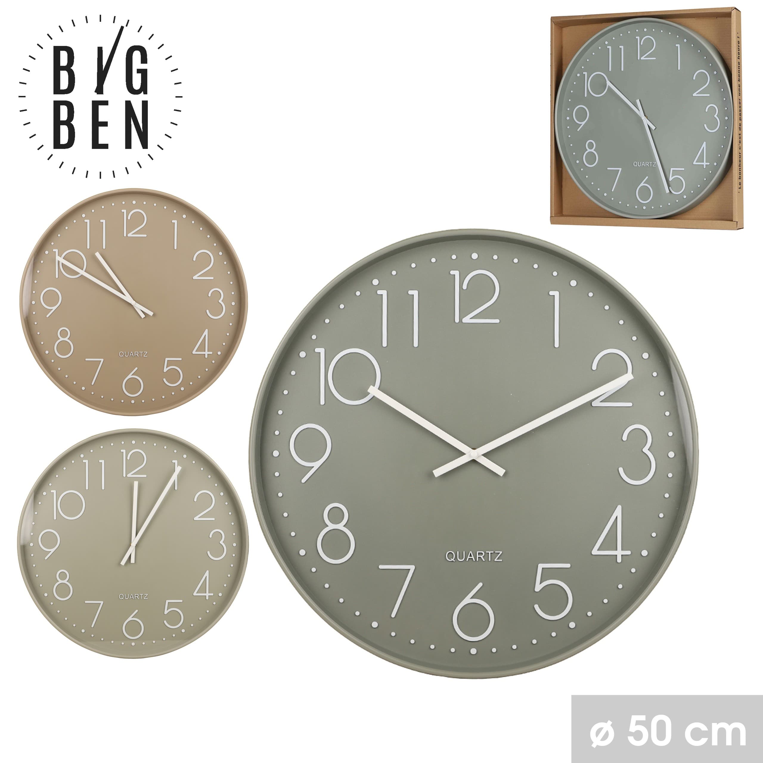 Wanduhr Big Ben 50 cm, Hellgrau – modernes Statement-Stück — 2