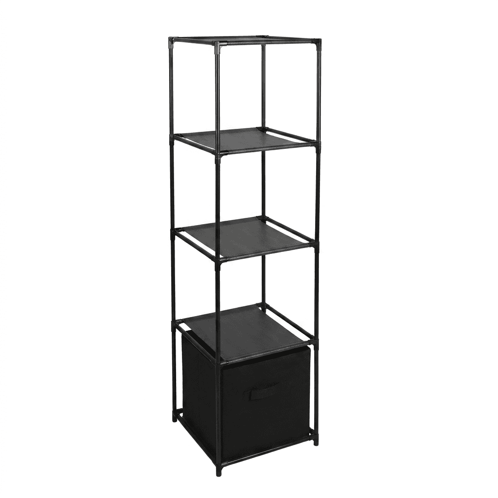 Schrank mit 4 Fächern und 1 Vlieswürfel, 36x36x129 cm