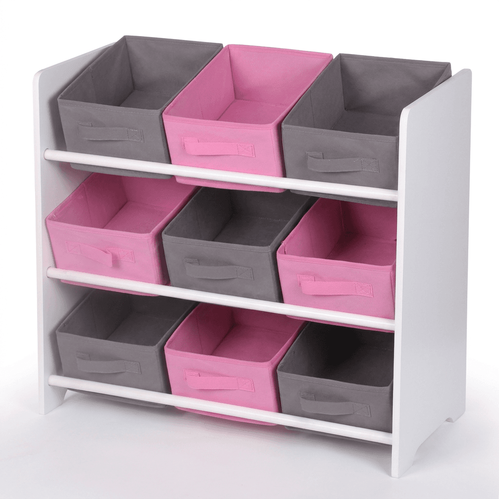 Kinderschrank mit 9 Vlieskörben, Rosa/Grau
