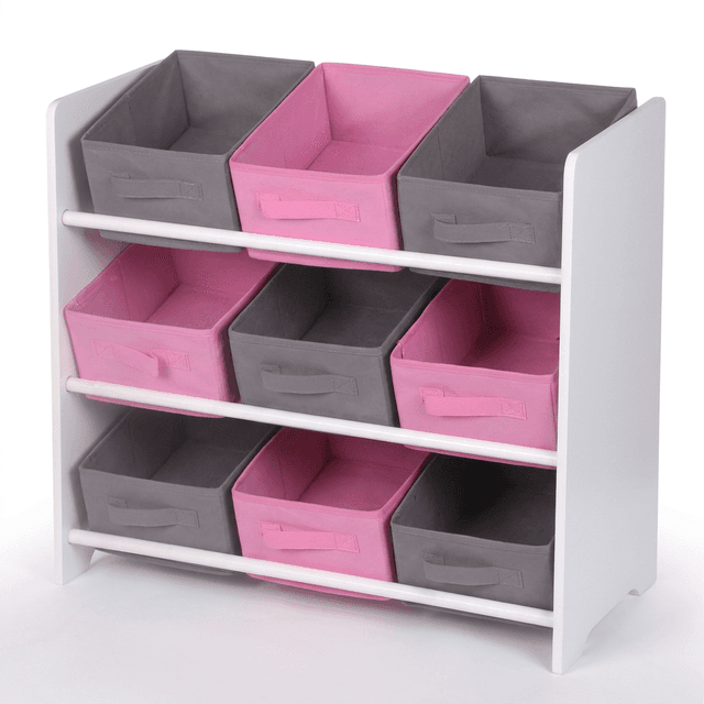 Kinderschrank mit 9 Vlieskörben, Rosa/Grau
