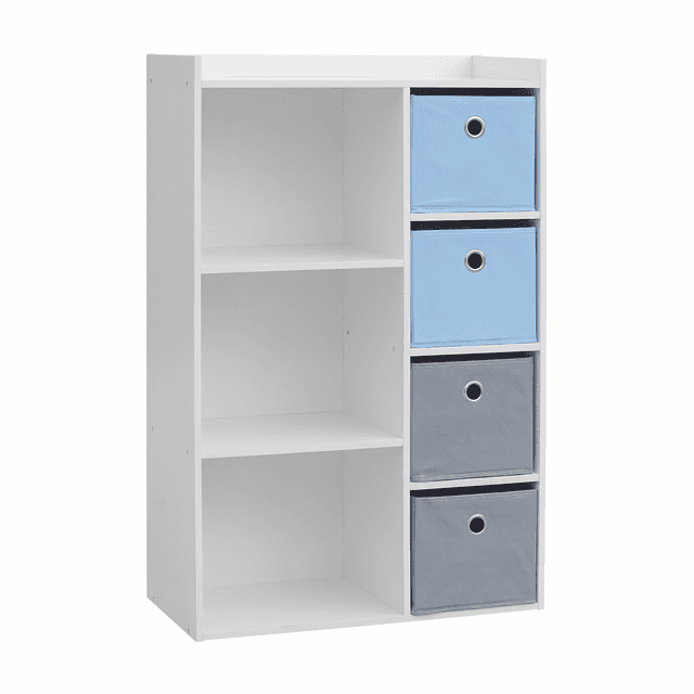 Kinderschrank mit 3 Fächern und 4 Schubladen, blau/grau