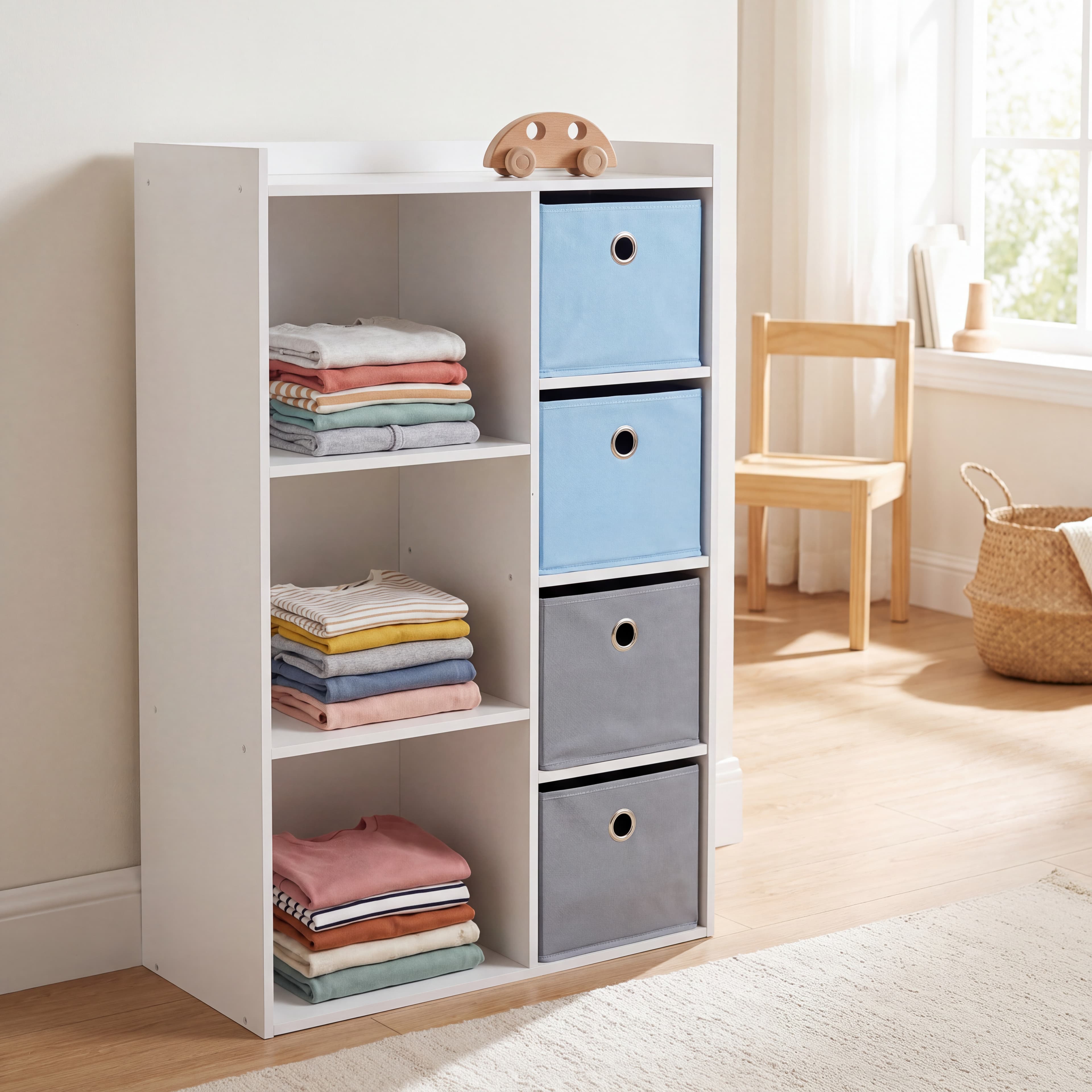Kinderschrank mit 3 Fächern und 4 Schubladen, blau/grau — 2