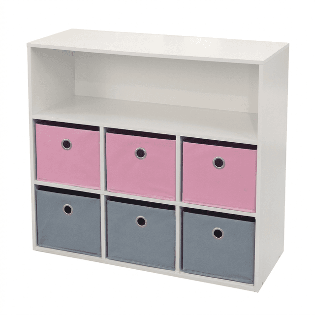 Kinderschrank mit 6 Schubladen, Rosa & Grau