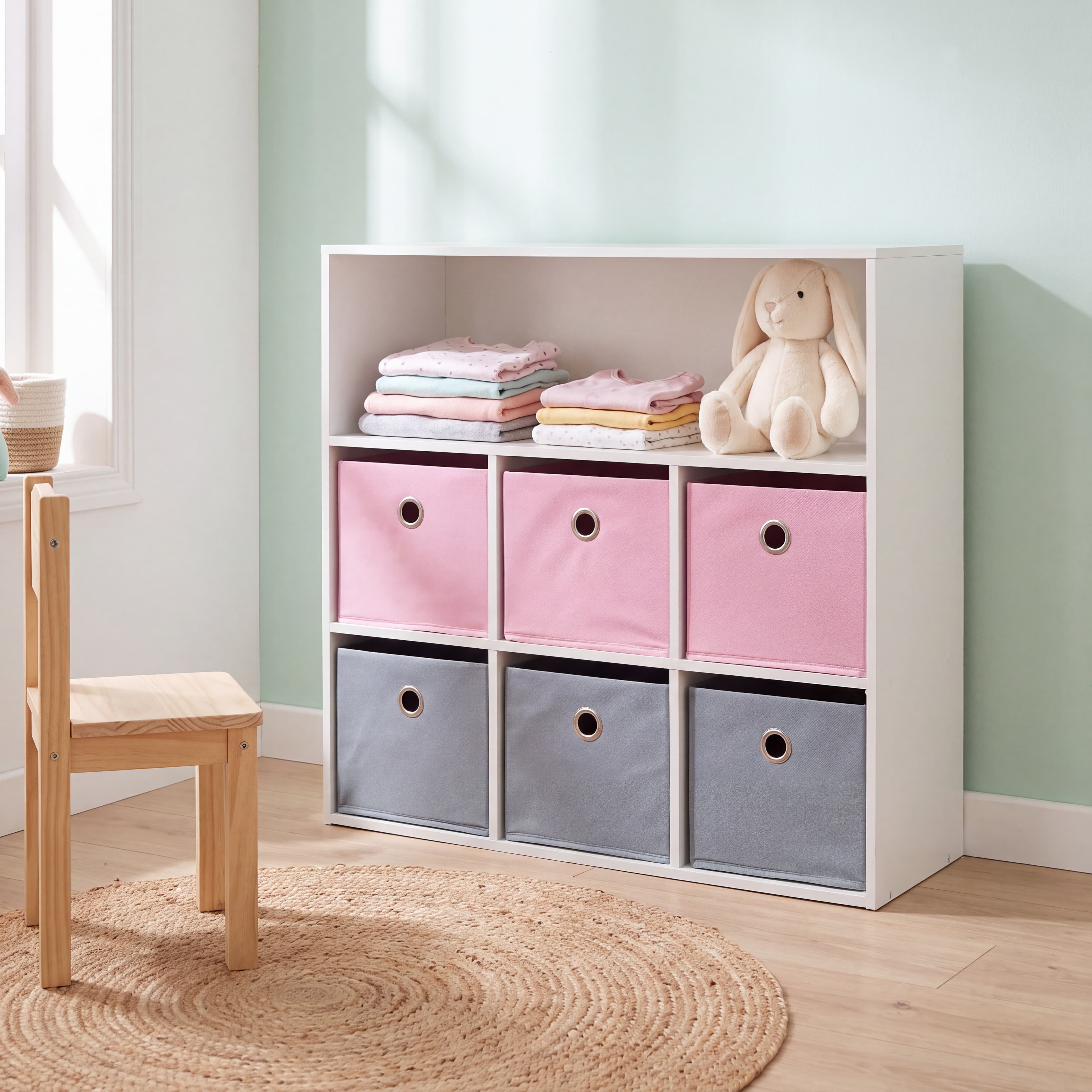 Kinderschrank mit 6 Schubladen, Rosa & Grau — 2