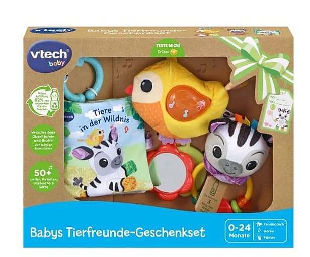 Baby Tierfreunde Geschenkset – 3-tlg. Stoffbuch, Vogel & Rassel — 2