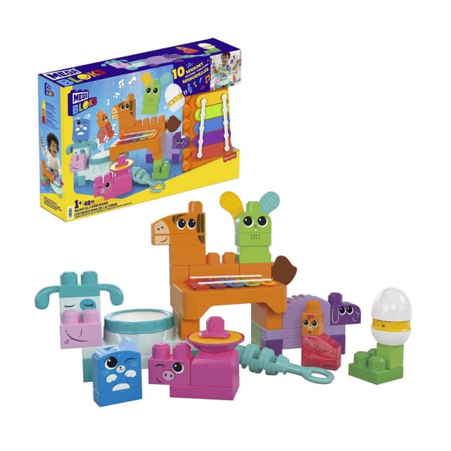 Mega Bloks Sensorisches Bauset – Bauernhoftiere, 40 Teile