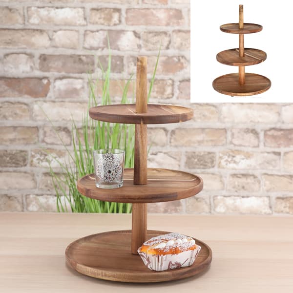 Quadratische Etagere aus Akazienholz, 3 Etagen, 26 cm