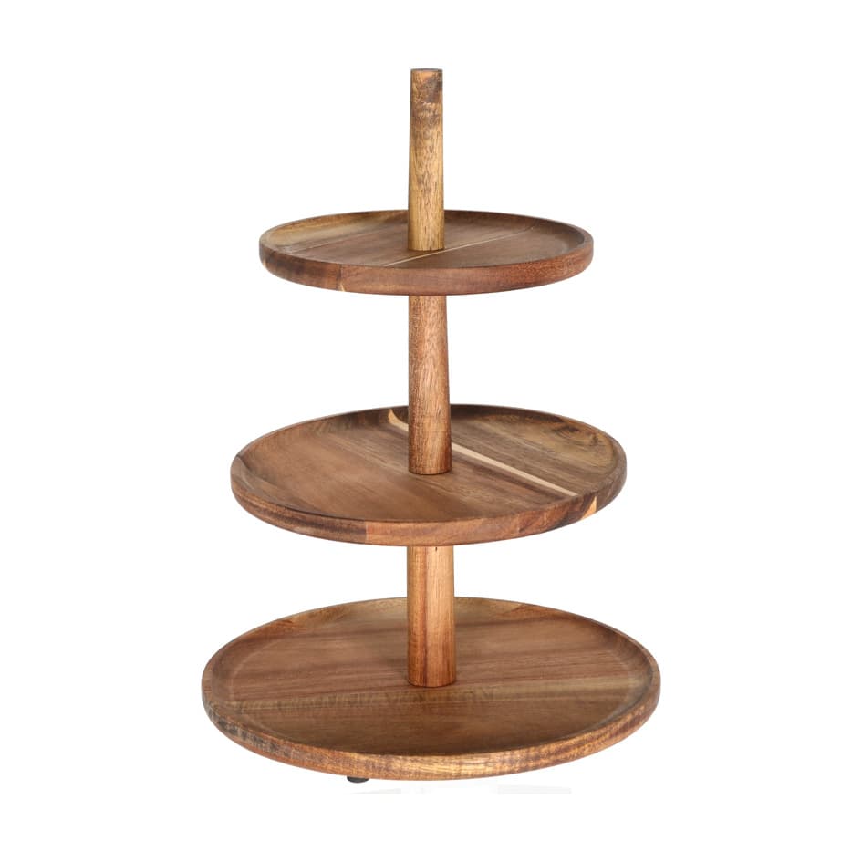 Runde Etagere aus Akazienholz, 3 Etagen, Ø 26 cm
