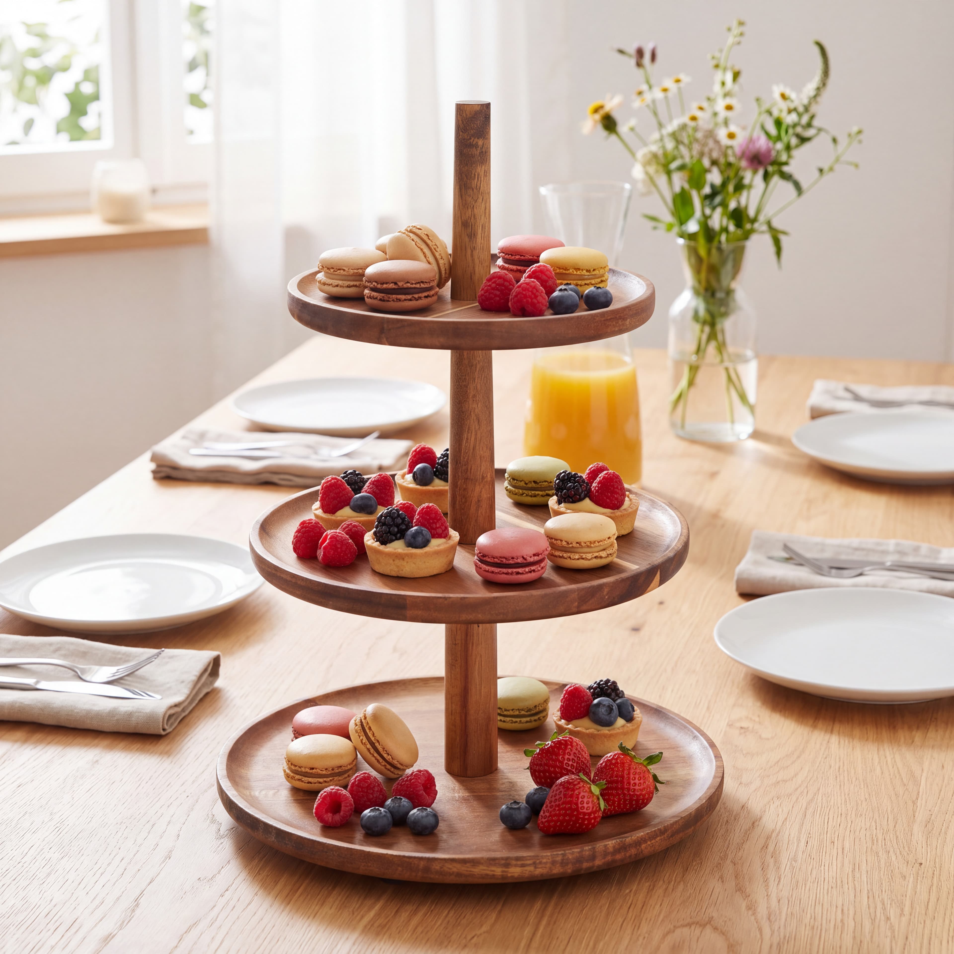 Runde Etagere aus Akazienholz, 3 Etagen, Ø 26 cm — 2