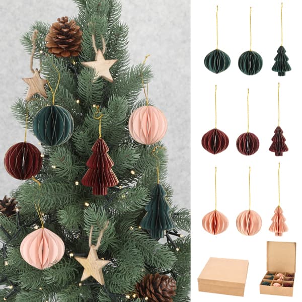 Honigwaben-Weihnachtsanhänger, 9er Set