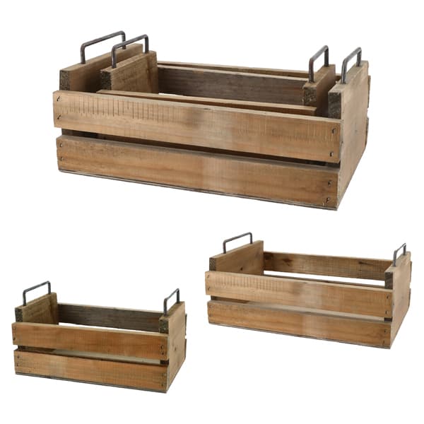 Holzkisten-Set mit Griff, 2er Set natur