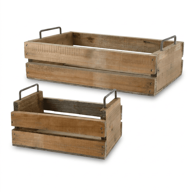 Holzkisten-Set mit Griff, 2er Set natur