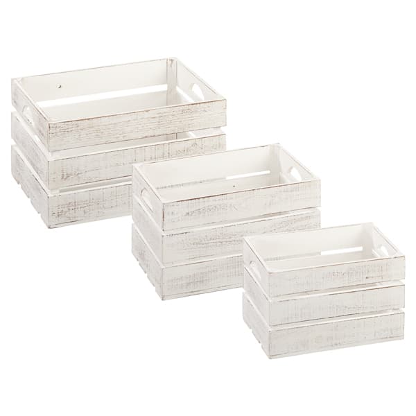 Deko Holzkisten 3er Set, Antikweiss, 430 × 300 × 240 mm