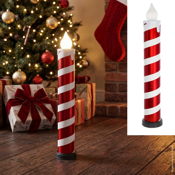 Festliche Weihnachtskerze Rot-Weiss, 83 cm