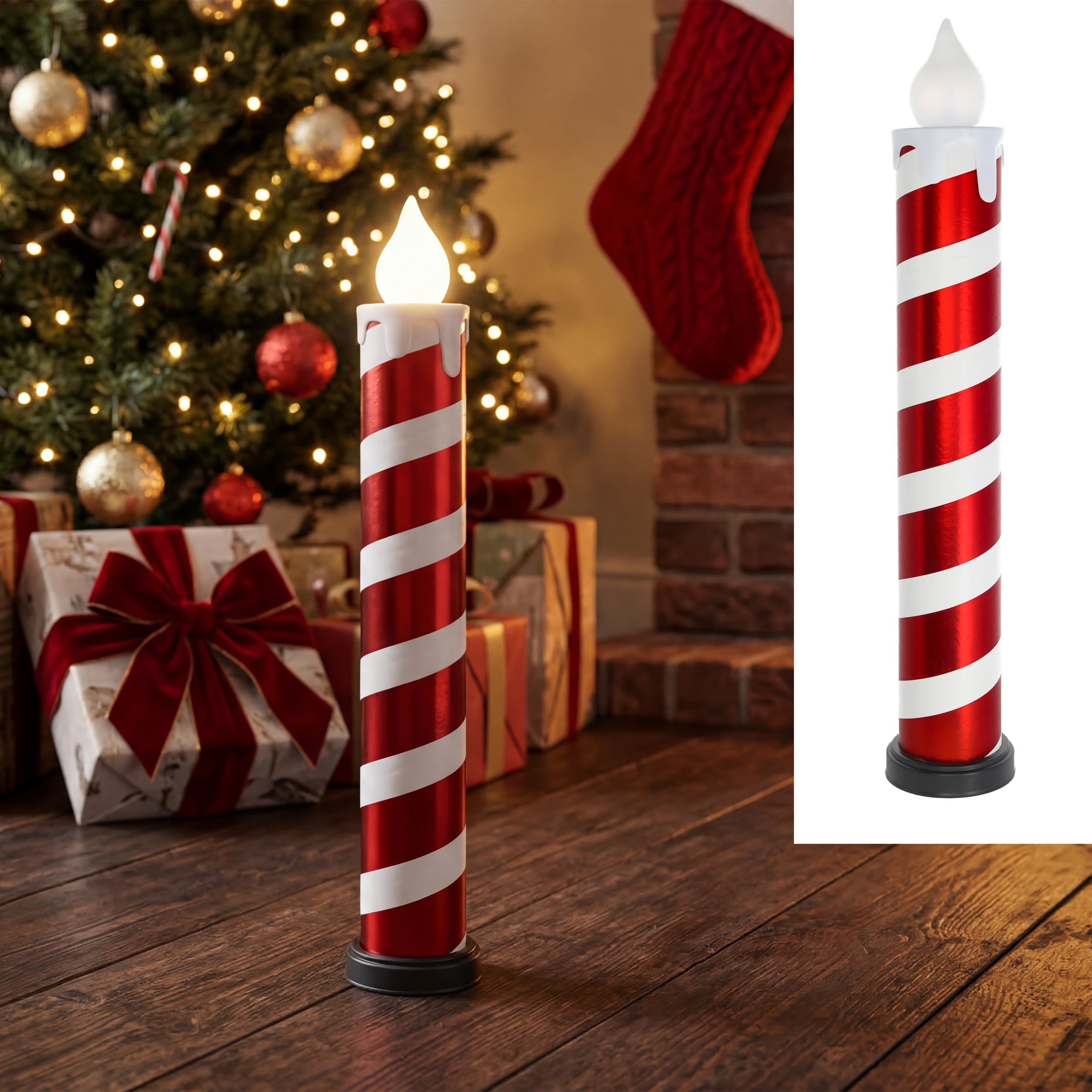 Festliche LED-Weihnachtskerze Rot-Weiss, 83 cm — 2